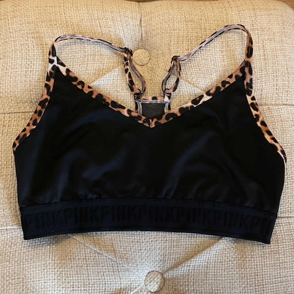 PINK Victoria's Secret Black Bralette with Leopard Accents